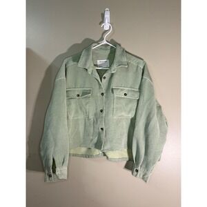 Bluenotes Corduroy Cropped Shacket Jacket M Sage Green Fall College Y2K